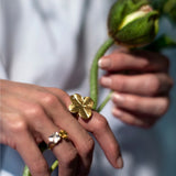 Firkløver Statement ring 18 karat gull med naturlig diamant