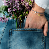 Firkløver silkearmbånd blått, forgylt