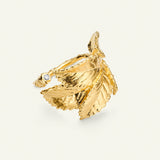 Roseblad statement ring med diamant, forgylt
