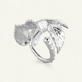 Roseblad statement ring med diamant, sølv