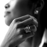 Roseblad statement ring med diamant, sølv