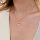 Firkløver halskjede med perleanheng, sølv