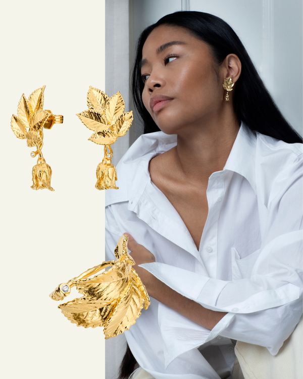 Roseblad Øredobber og Statement ring