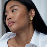 Roseblad øredobber med avtagbare roser og diamanter, forgylt