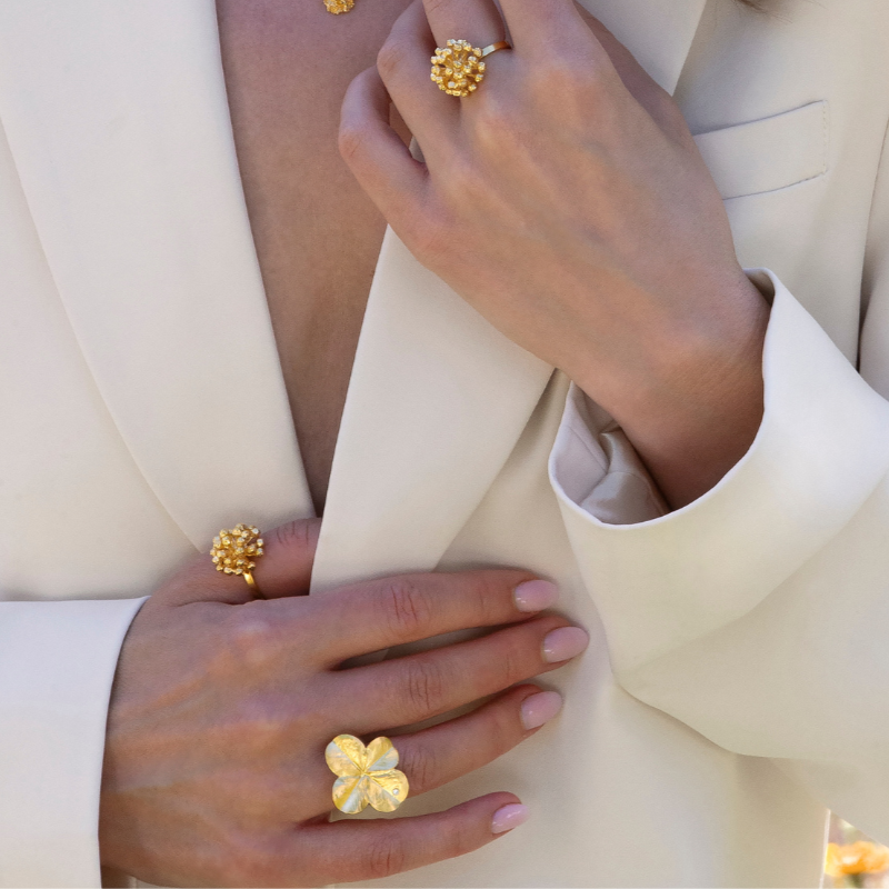 Firkløver Statement ring forgylt
