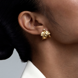 Roseblad hoop øredobber med diamanter, forgylt