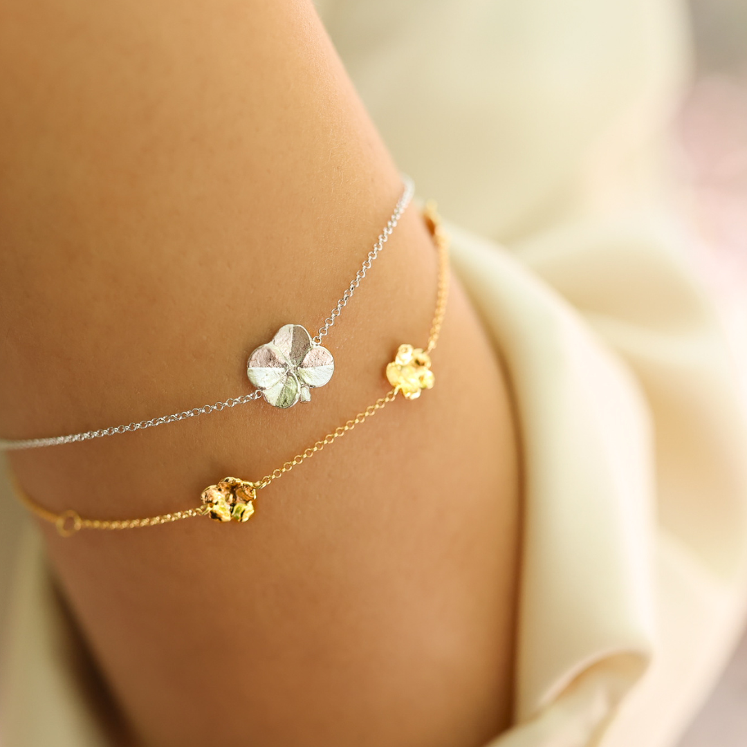 Forglemmigei blomst, Armbånd Forgylt, justerbar lengde