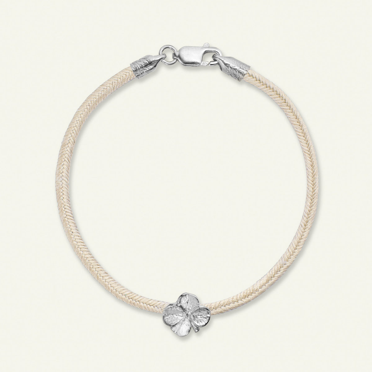 Firkløver silkearmbånd champagne, sølv