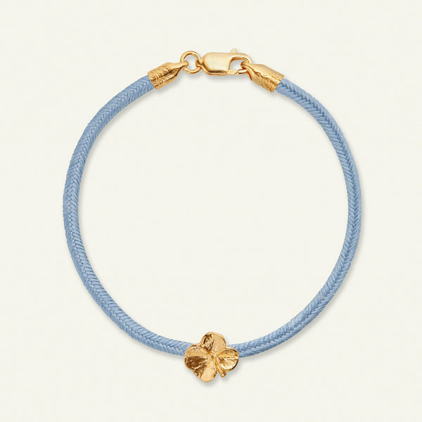 Firkløver silkearmbånd blått, forgylt