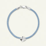 Firkløver silkearmbånd blått, sølv