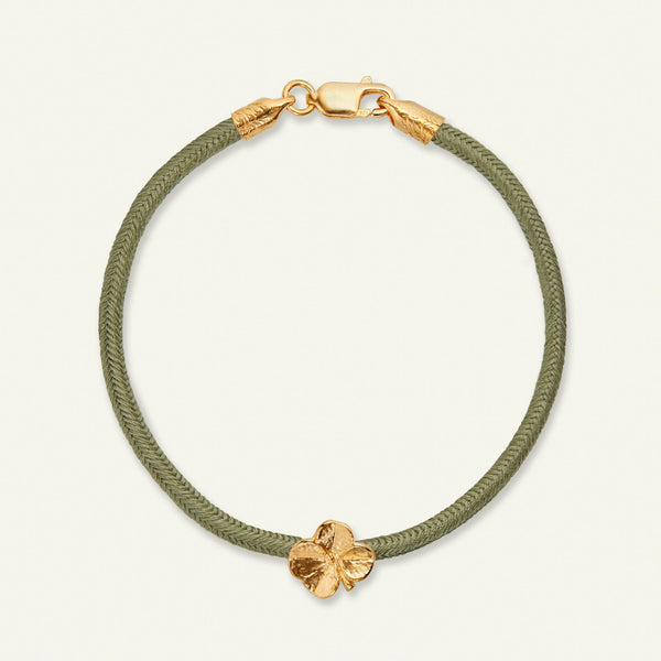 Firkløver silkearmbånd oliven, forgylt