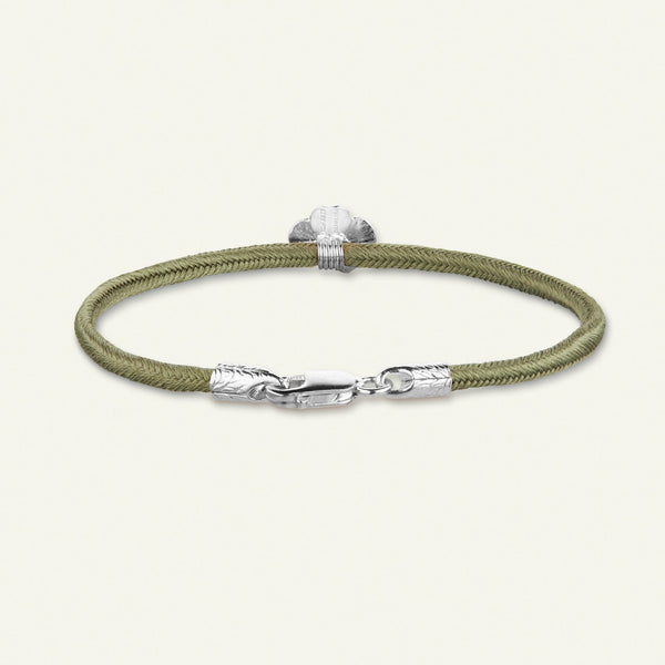 Firkløver silkearmbånd oliven, sølv