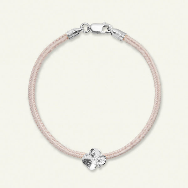 Firkløver silkearmbånd rosa, sølv