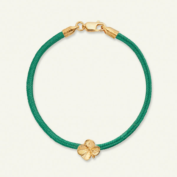 Firkløver silkearmbånd mørkegrøn, gull