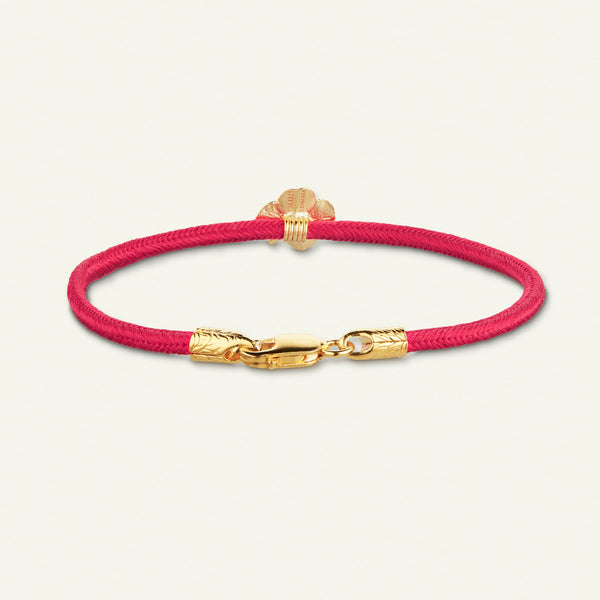 Firkløver silkearmbånd korall rød, forgylt