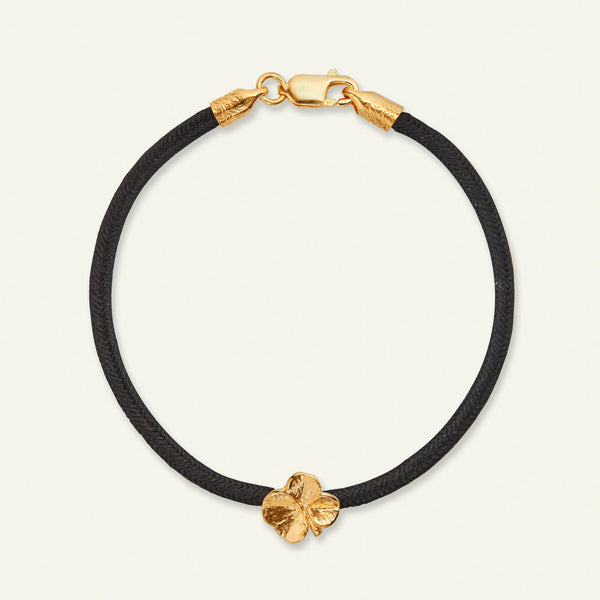 Firkløver silkearmbånd sort, forgylt