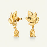 Roseblad øredobber med avtagbare roser og diamanter, forgylt