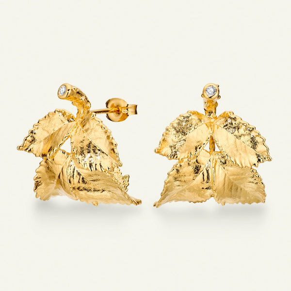 Roseblad hoop øredobber med diamanter, forgylt