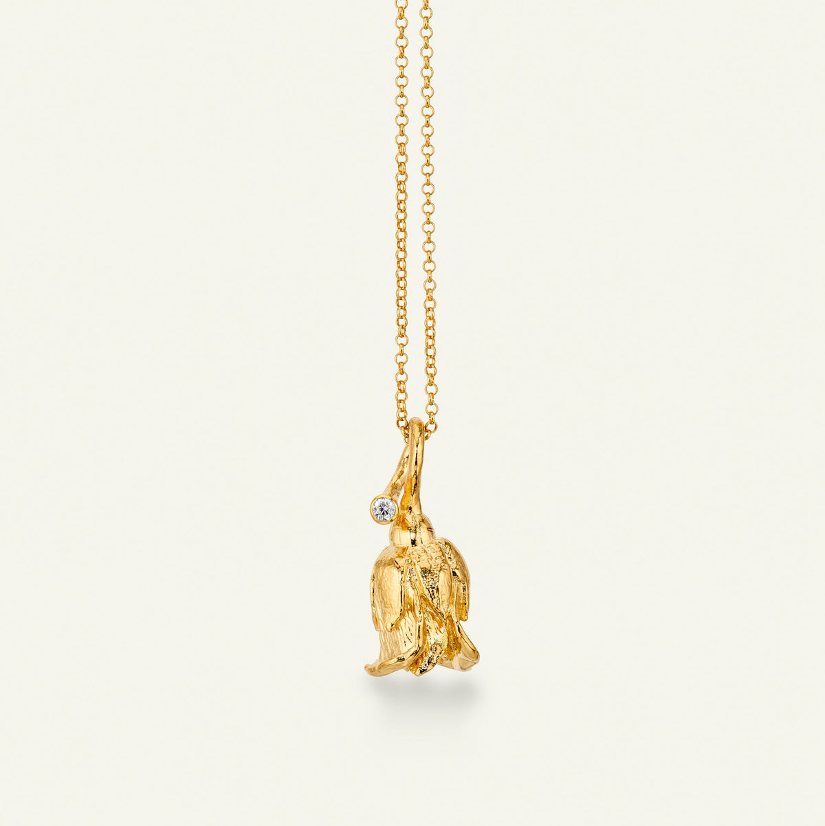 Rose halskjede med anheng og diamant, forgylt