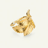 Roseblad statement ring med diamant, forgylt