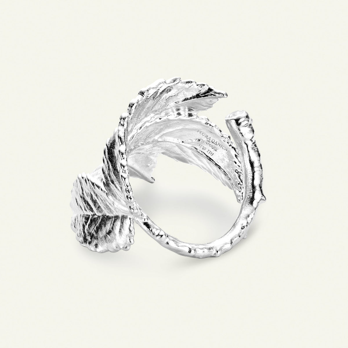 Roseblad statement ring med diamant, sølv