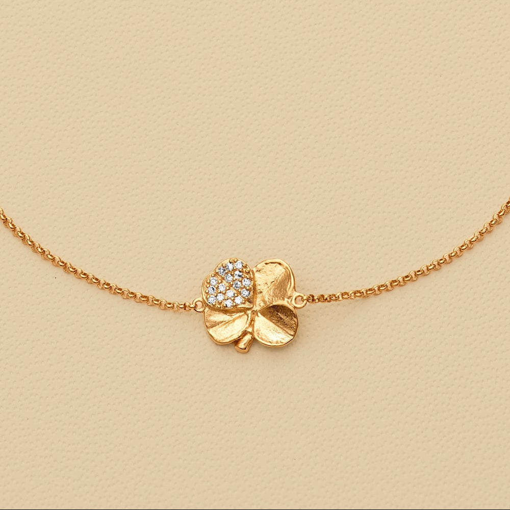 Firkløver armbånd, pavé, 18 karat guld