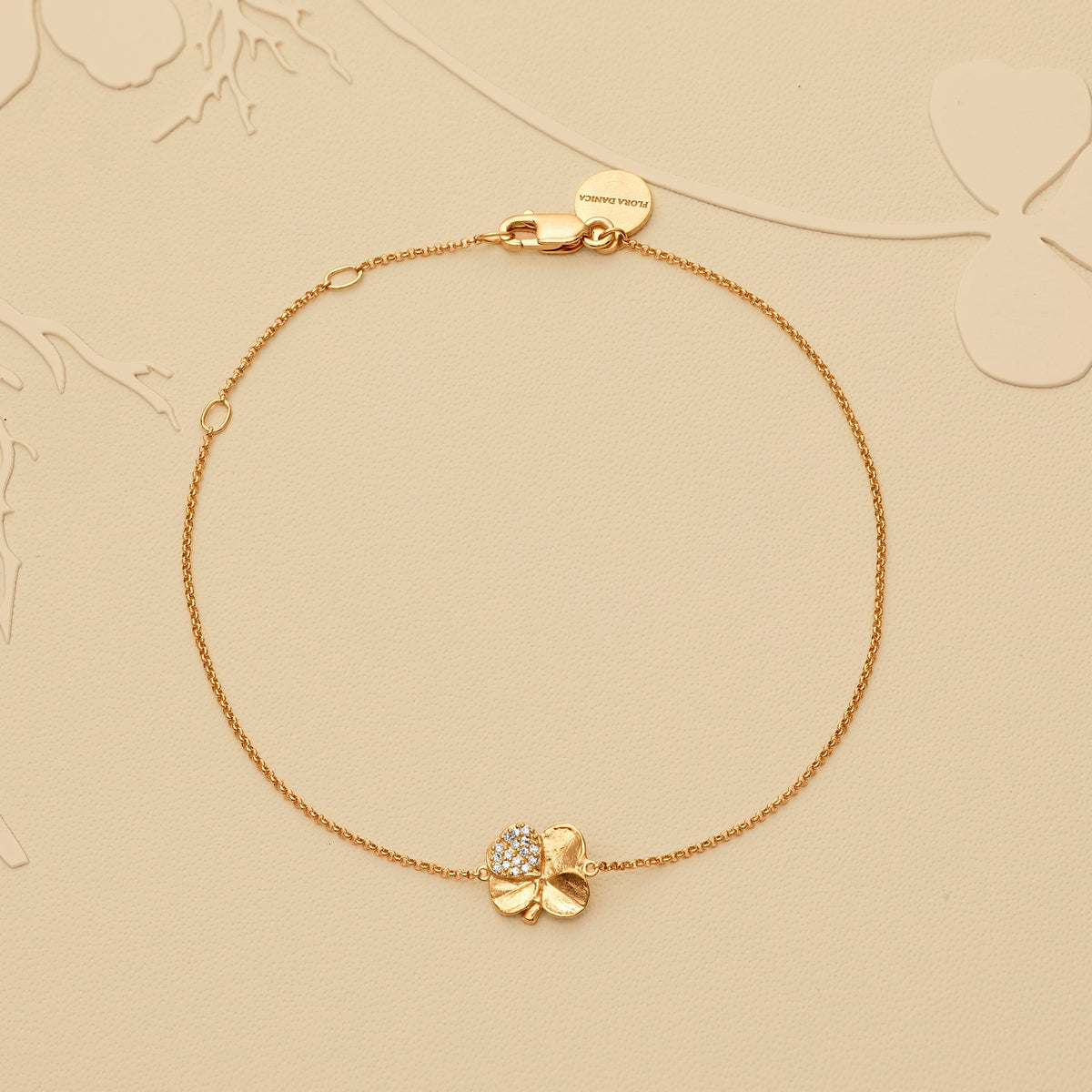 Firkløver armbånd, pavé, 18 karat guld