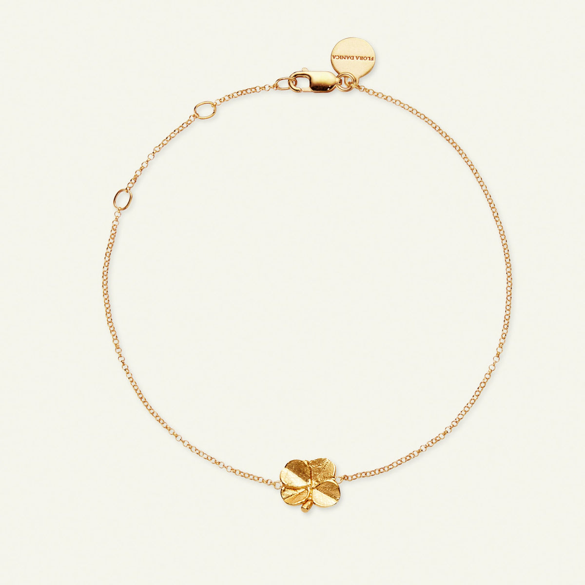 Firkløver armbånd 18 karat gull, justerbar lengde