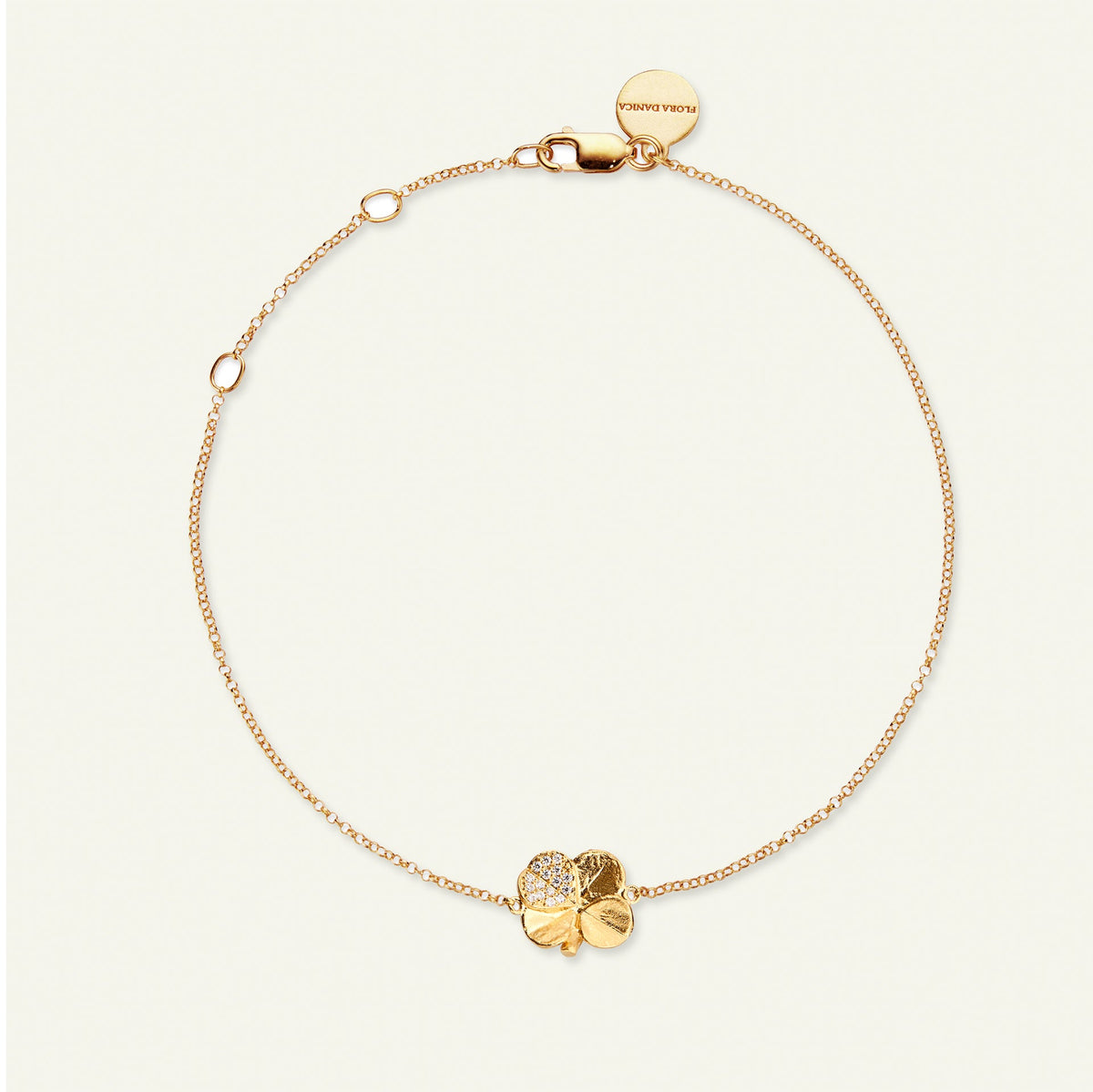 Firkløver armbånd, pavé, 18 karat guld
