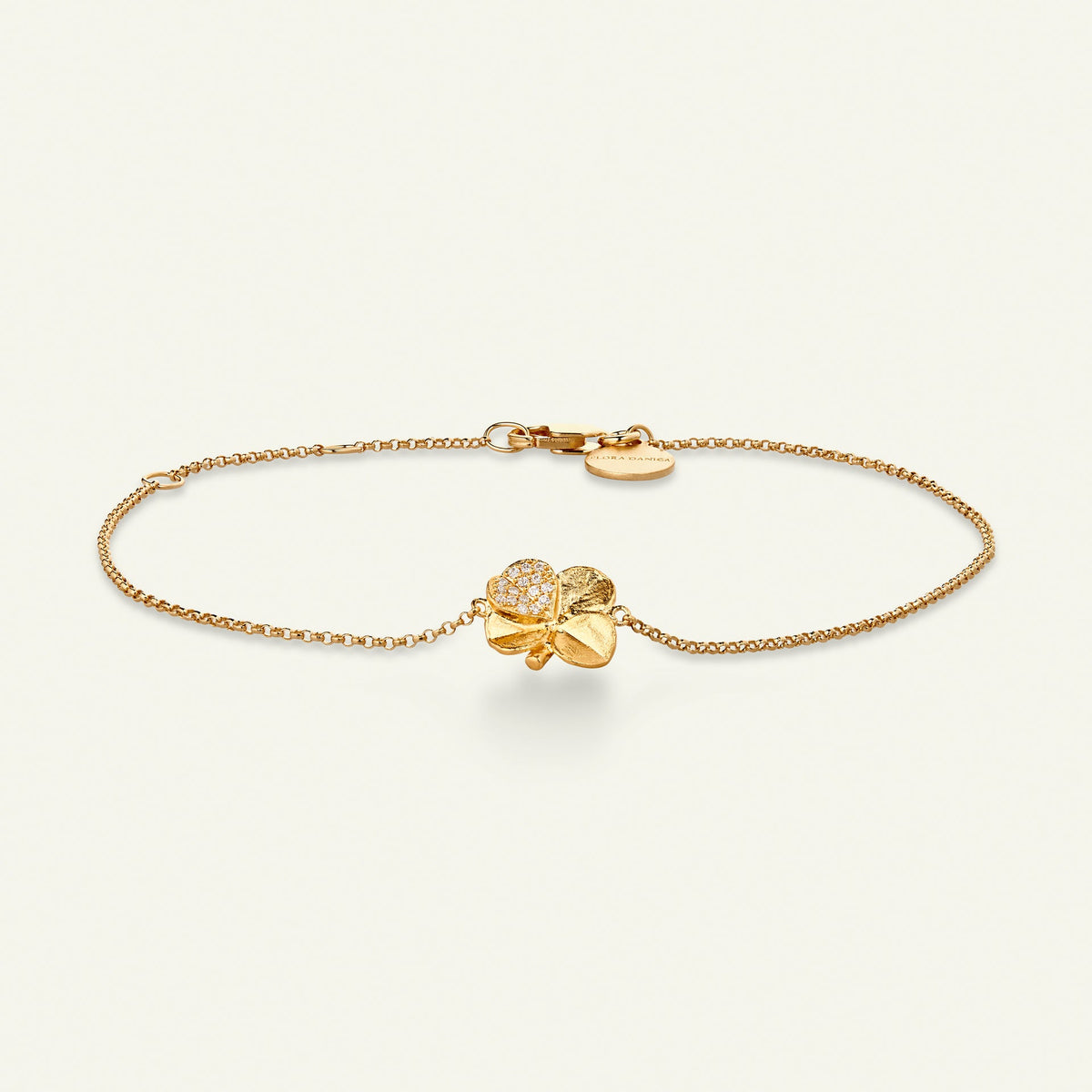 Firkløver armbånd, pavé, 18 karat guld