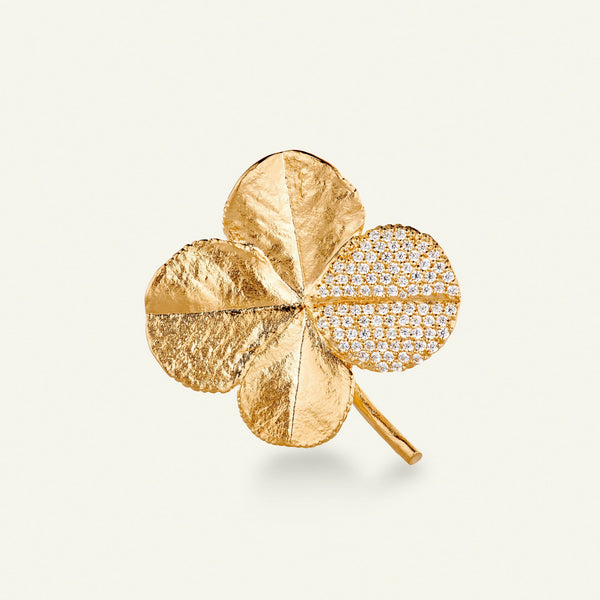 Firkløver brosje pavé forgylt
