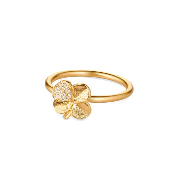Firkløver ring pavé forgyldt