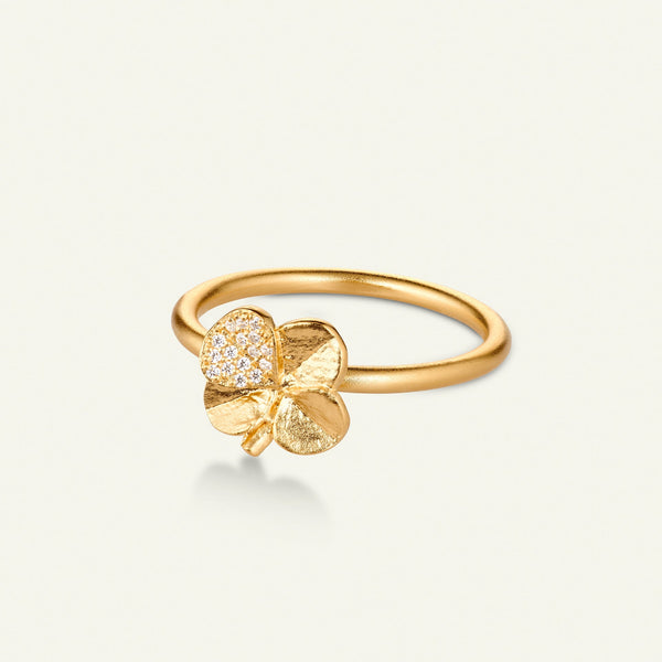 Firkløver ring pavé forgylt