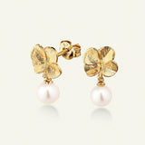 Firkløver perleøredobber, forgylt