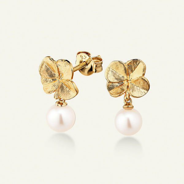 Firkløver perleøredobber, forgylt