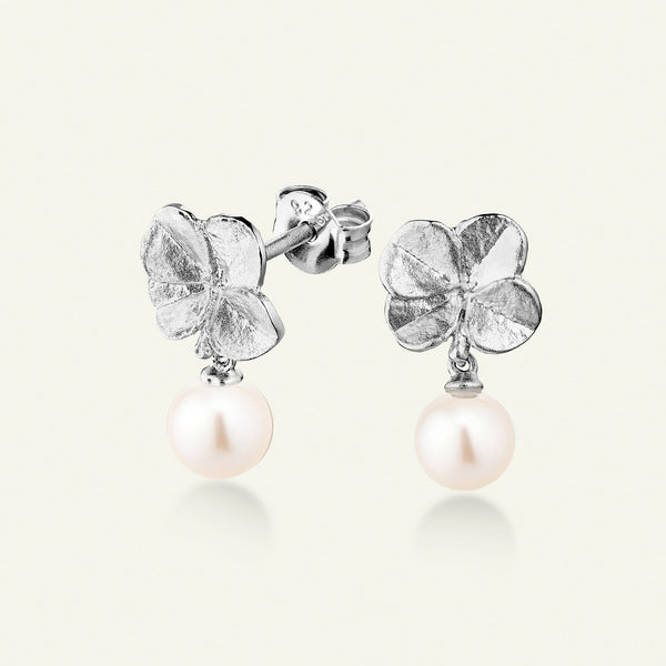 Firkløver perleøredobber, sølv