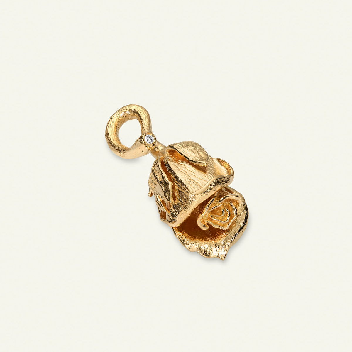 Rose med diamant på silkehalskjede, forgylt