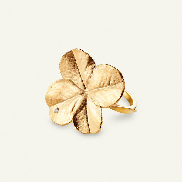 Firkløver Statement ring forgylt