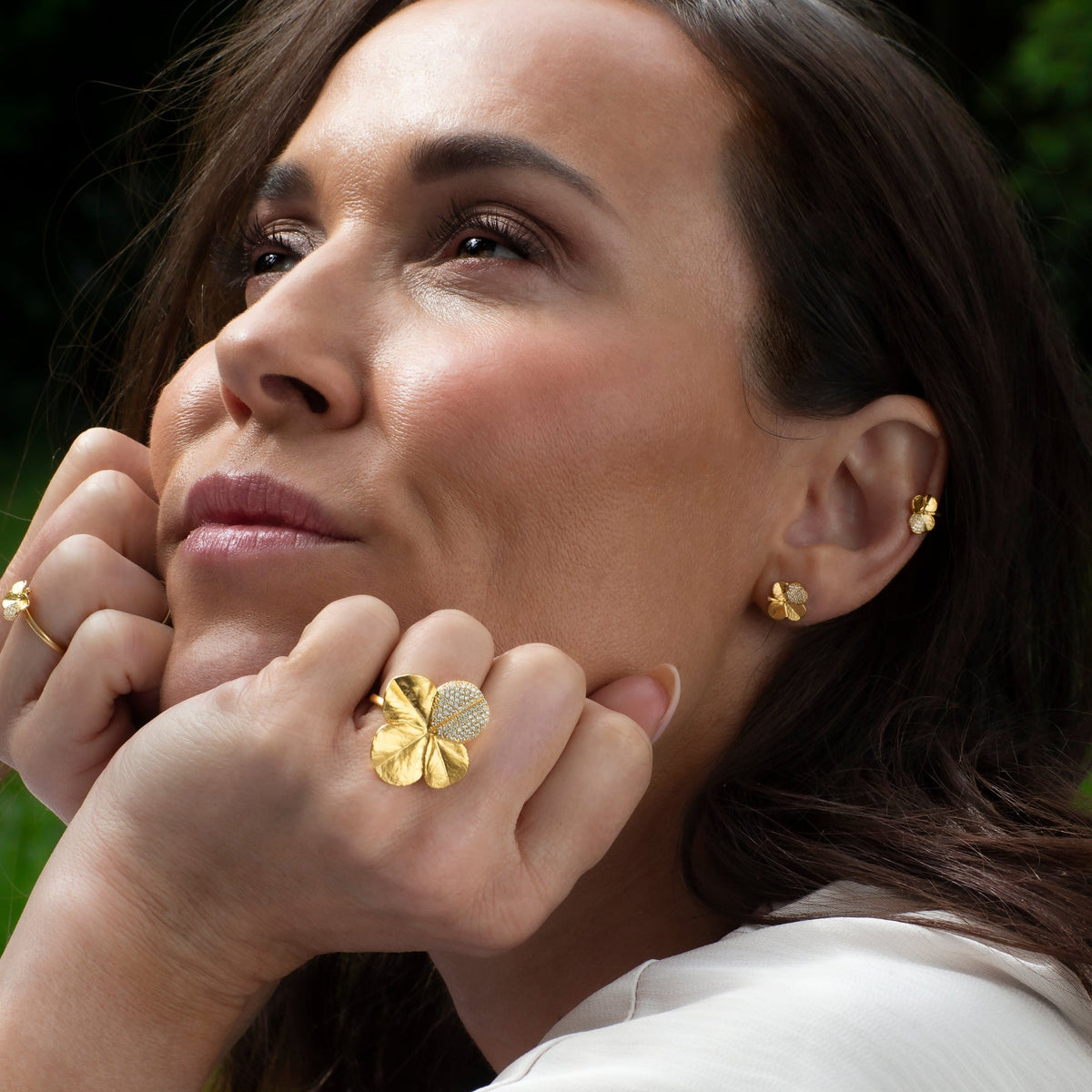 Firkløver Statement ring pavé forgylt